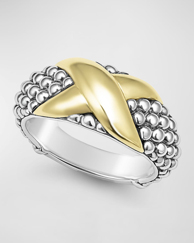 Shop Lagos Embrace 18k Gold Two-tone Caviar Ring In Silver