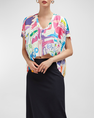 Shop Careste Jane Abstract-print High-low Silk Top In Abstract Courage