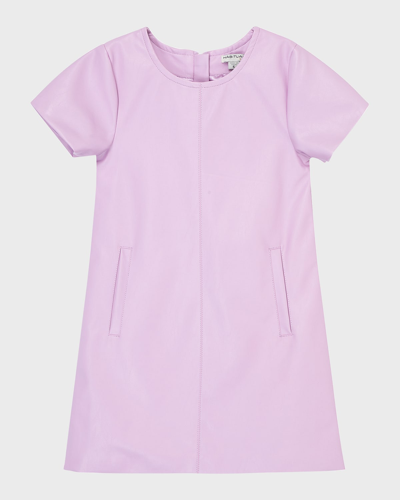 Shop Habitual Girl's Faux Leather A-line Dress In Lavender