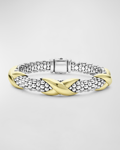 Shop Lagos Embrace Three Station X 18k Caviar Bracelet, 9mm In Silver