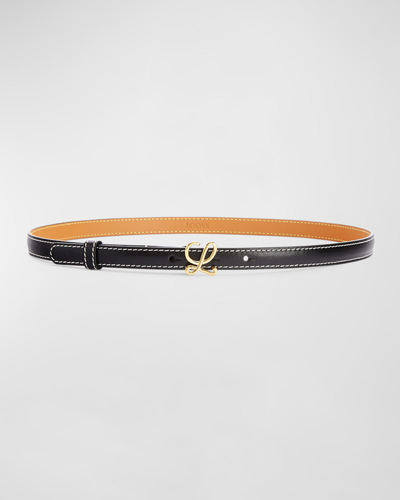 Loewe Logo Leather Buckle Skinny Belt In Black Gold