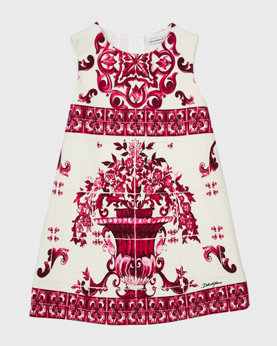 Shop Dolce & Gabbana Girl's Short Majolica-print Sleeveless Dress In Multiprint