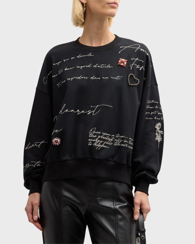 Shop Cinq À Sept Brandy Mon Amour Embellished Pullover Sweatshirt In Blackgilver