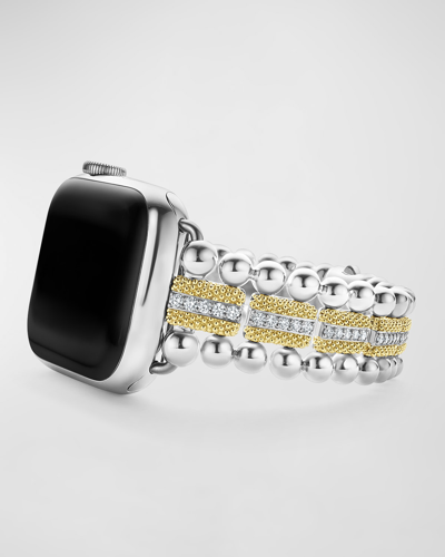 Shop Lagos Smart Caviar Two-tone Sterling Silver And 18k Gold Diamond 38mm Apple Watch Bracelet