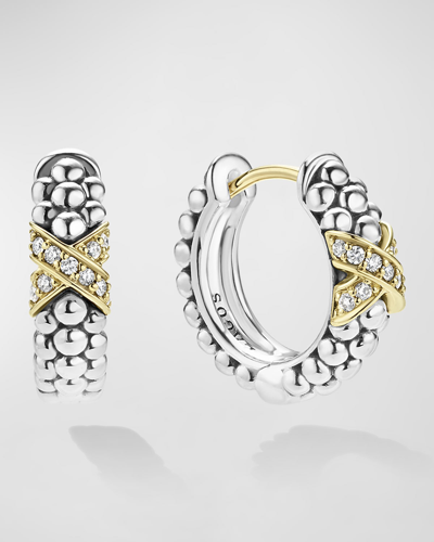 Shop Lagos Embrace 18k Two-tone Diamond Huggie Earrings In Silver