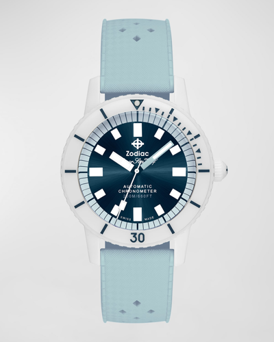Shop Zodiac Men's Super Sea Wolf Ceramic Compression Automatic Blue Rubber Strap Watch, 41mm