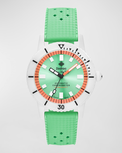 Shop Zodiac Men's Super Sea Wolf Ceramic Compression Automatic Green Rubber Strap Watch, 41mm In Seafoam