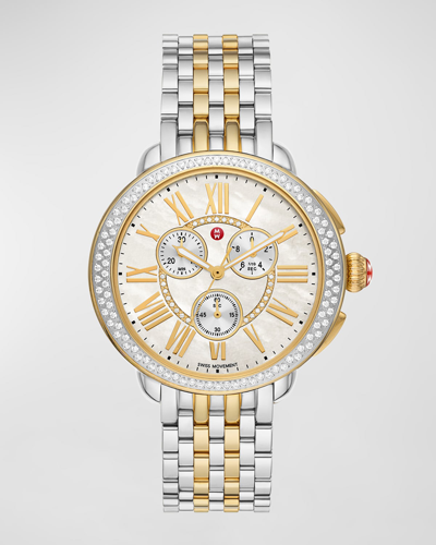 Shop Michele Serein Two Tone 18k Gold Plated Diamond Watch