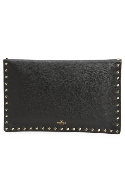 Shop Valentino Large Rockstud Leather Envelope Pouch In Nero