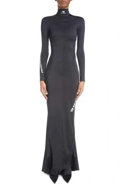 Shop Balenciaga Cutout Back Long Sleeve Technical Jersey Gown In Black