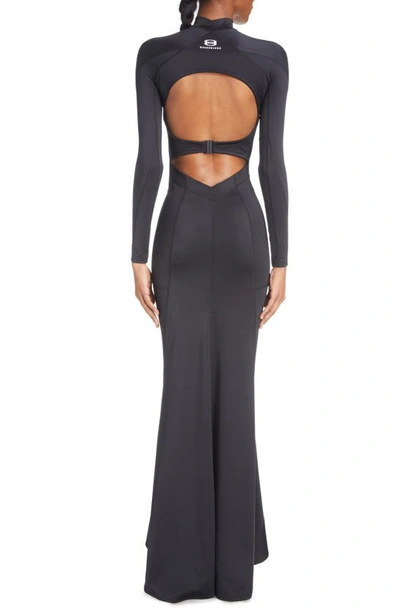 Shop Balenciaga Cutout Back Long Sleeve Technical Jersey Gown In Black