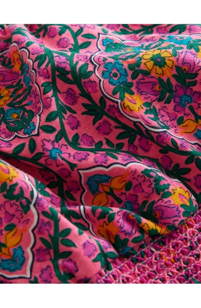 Mini Boden Kids' Azalea Print Square Neck Crop Top In Azalea Woodblock Vine