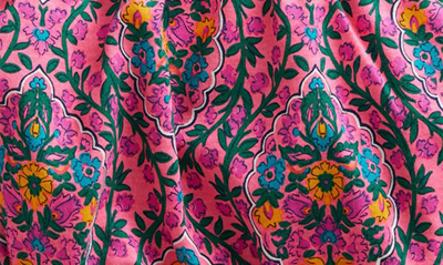 Mini Boden Kids' Azalea Print Square Neck Crop Top In Azalea Woodblock Vine