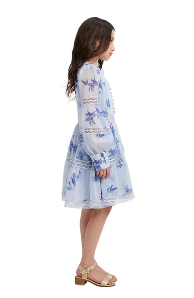 Shop Bardot Kids' Venice Floral Long Sleeve Fit & Flare Dress In Water Floral
