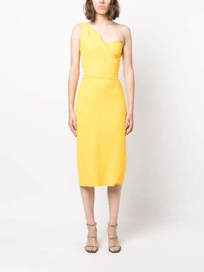 Pre-owned Dolce & Gabbana One-shoulder Fitted Midi Dress In Yellow