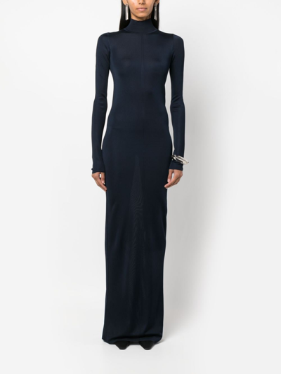 Saint Laurent Knit Long-sleeve Maxi Dress In Blau