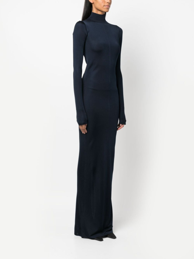 Shop Saint Laurent Knit Long-sleeve Maxi Dress In Blau