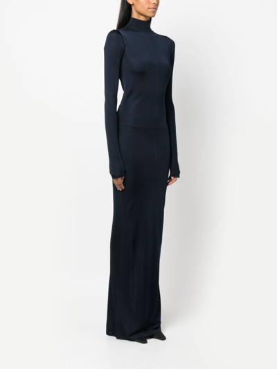 Saint Laurent Knit Long-sleeve Maxi Dress In Blau