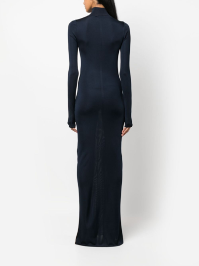 Shop Saint Laurent Knit Long-sleeve Maxi Dress In Blau