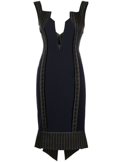 Shop Moschino V-neck Panelled Midi Dress In Blue