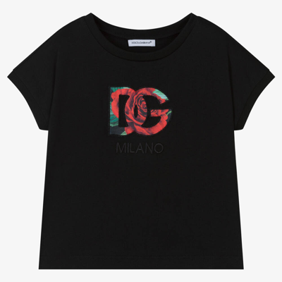 Shop Dolce & Gabbana Girls Black Crossover Dg Rose T-shirt