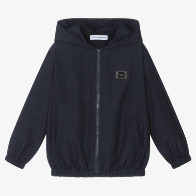 Shop Dolce & Gabbana Boys Navy Blue Hooded Jacket