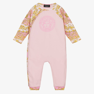 Shop Versace Baby Girls Pink & Gold Barocco Romper