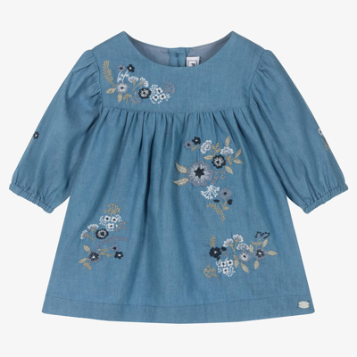 Shop Tartine Et Chocolat Girls Blue Embroidered Chambray Dress