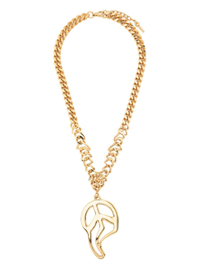 Shop Moschino Melted Peace-sign Necklace In Gold