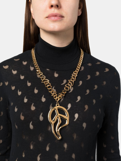 Shop Moschino Melted Peace-sign Necklace In Gold