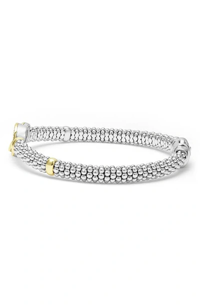 Shop Lagos Signature Caviar Diamond Interlock Circle Bracelet In Silver