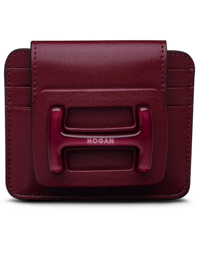 Shop Hogan Plexi Burgundy Leather Card Holder In Bordeaux