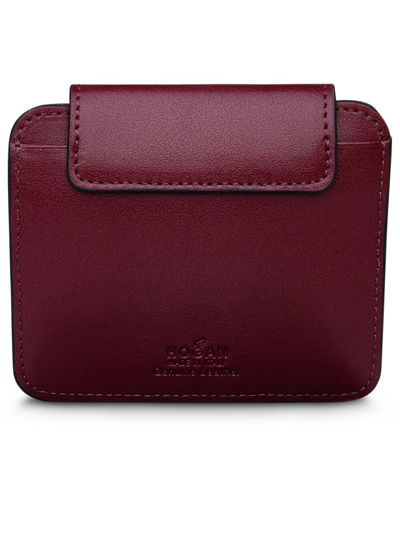 Shop Hogan Plexi Burgundy Leather Card Holder In Bordeaux