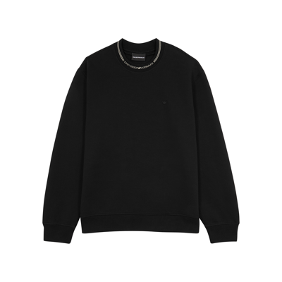 Shop Emporio Armani Logo-intarsia Stretch-jersey Sweatshirt In Black