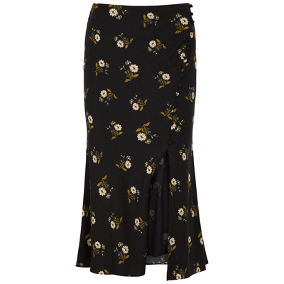 Shop Veronica Beard Franconia Floral-print Silk-blend Satin Midi Skirt In Black