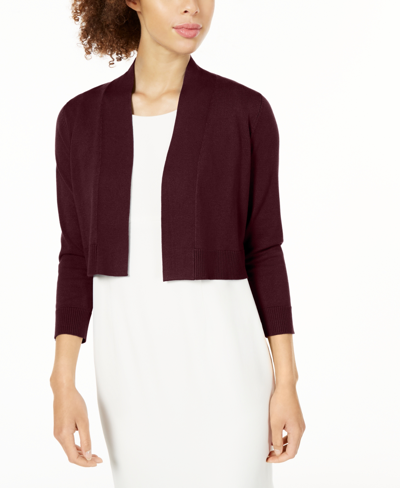 Calvin Klein Women's Open-front 3/4-sleeve Knit Cropped Shrug In Aubergine
