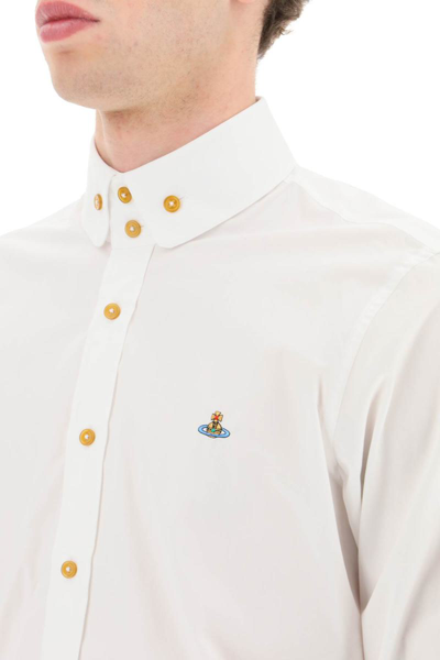 Shop Vivienne Westwood Poplin Shirt With Button-down Collar And Orb Embroidery In White