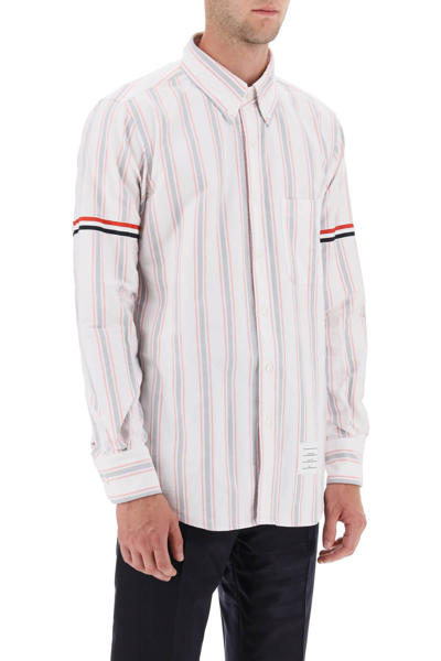 Shop Thom Browne Striped Oxford Button-down Shirt In White,red,blue