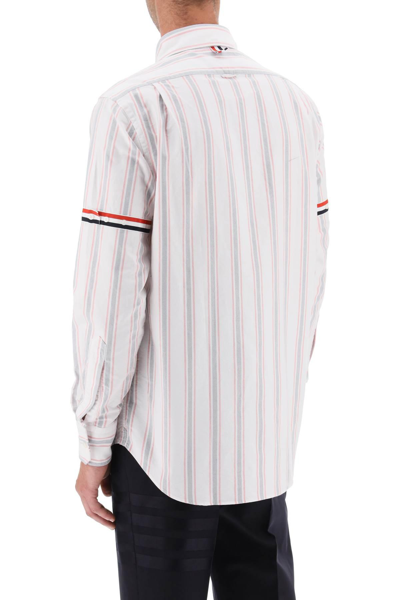 Shop Thom Browne Striped Oxford Button-down Shirt In White,red,blue