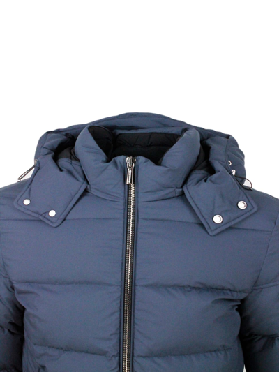 Shop Moorer Goose Down Padded Bomber Jacket With Removable Hood In Blu Navy