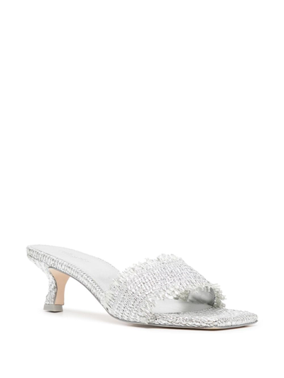 Cult Gaia 60mm Interwoven Metallic Mules In Silver