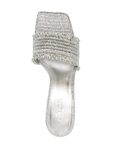 Cult Gaia 60mm Interwoven Metallic Mules In Silver