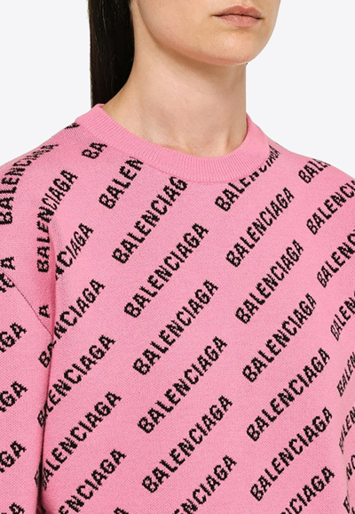 Shop Balenciaga All-over Logo Cropped Sweater In Pink