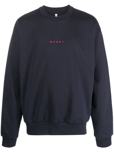 Shop Marni Logo Cotton Sweatshirt In Blue