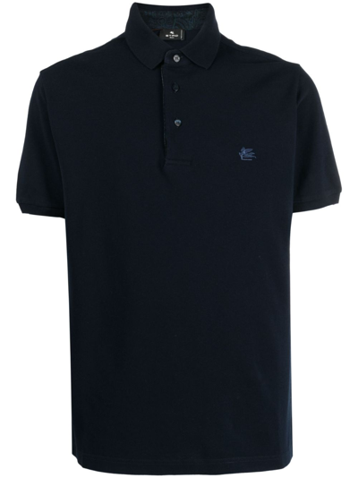 Shop Etro Logo Cotton Polo Shirt In Black