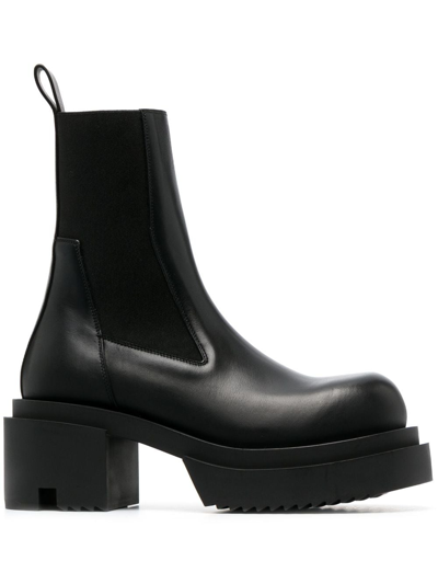 Shop Rick Owens Beatle Bogun Leather Heel Ankle Boots In Black