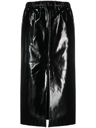 Shop Maison Margiela Faux Leather Midi Skirt In Black