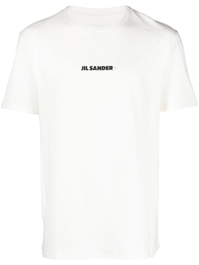 Jil Sander Men White Crewneck T-shirt With Logo Lettering On The Front In Cotton Man In White
