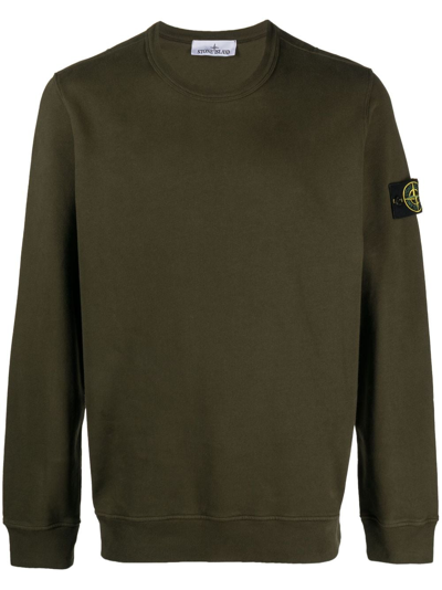 Shop Stone Island Cotton Crewneck Sweatshirt In Green