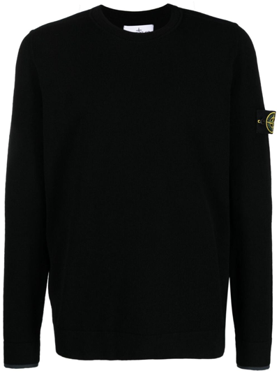Shop Stone Island Wool Crewneck Sweater In Black